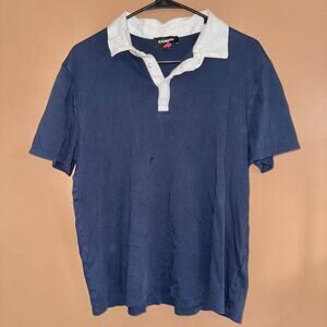 Express Men's Short Sleeve Polo Tee T-Shirt Navy Blue White Size Large